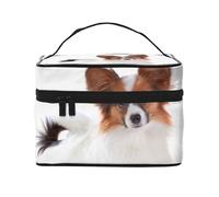 Borsa per il trucco, Borsa per cosmetici grande Borsa da viaggio portatile in pelle impermeabile per donne e ragazze,Cane Papillon Lanuginoso
