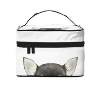 Borsa per il trucco, Borsa per cosmetici grande Borsa da viaggio portatile in pelle impermeabile per donne e ragazze,Pittura originale di colore misto Chihuahua