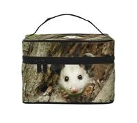 Borsa per il trucco, Borsa per cosmetici grande Borsa da viaggio portatile in pelle impermeabile per donne e ragazze,Opossum carino in un buco nell'albero