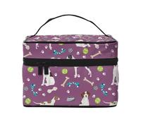 Borsa per il trucco, Borsa per cosmetici grande Borsa da viaggio portatile in pelle impermeabile per donne e ragazze,Cani e giocattoli per cani da ferma inglesi viola