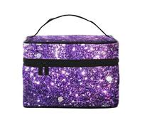 Borsa per il trucco, Borsa per cosmetici grande Borsa da viaggio portatile in pelle impermeabile per donne e ragazze,Bellissimo glitter viola