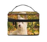 Borsa per il trucco, Borsa per cosmetici grande Borsa da viaggio portatile in pelle impermeabile per donne e ragazze,Cani Westie Autumn West Highland White Terrier