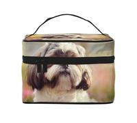 Borsa per il trucco, Borsa per cosmetici grande Borsa da viaggio portatile in pelle impermeabile per donne e ragazze,Cane Shih Tzu