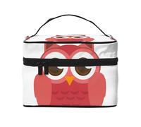 Borsa per il trucco, Borsa per cosmetici grande Borsa da viaggio portatile in pelle impermeabile per donne e ragazze,Simpatico gufo rosso