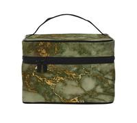 Borsa per il trucco, Borsa per cosmetici grande Borsa da viaggio portatile in pelle impermeabile per donne e ragazze,Marmo Di Lusso Verde E Oro