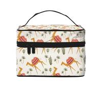 Borsa per il trucco, Borsa per cosmetici grande Borsa da viaggio portatile in pelle impermeabile per donne e ragazze,Stampa di piante di cactus del cammello del deserto