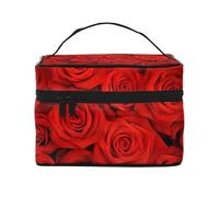 Borsa per il trucco, Borsa per cosmetici grande Borsa da viaggio portatile in pelle impermeabile per donne e ragazze,Rose rosse