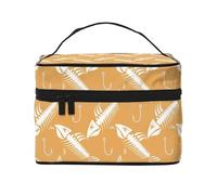 Borsa per il trucco, Borsa per cosmetici grande Borsa da viaggio portatile in pelle impermeabile per donne e ragazze,Scheletro di ossa di pesce