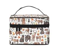 Borsa per il trucco, Borsa per cosmetici grande Borsa da viaggio portatile in pelle impermeabile per donne e ragazze,Animali del bosco