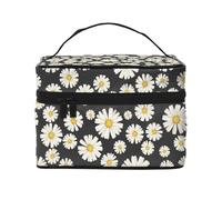 Borsa per il trucco, Borsa per cosmetici grande Borsa da viaggio portatile in pelle impermeabile per donne e ragazze,Belle margherite bianche