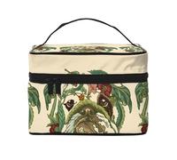 Borsa per il trucco, Borsa per cosmetici grande Borsa da viaggio portatile in pelle impermeabile per donne e ragazze,Bulldog inglese botanico