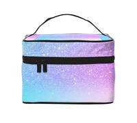 Borsa per il trucco, Borsa per cosmetici grande Borsa da viaggio portatile in pelle impermeabile per donne e ragazze,Viola rosa Glitter Ombre sfumatura blu