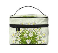 Borsa per il trucco, Borsa per cosmetici grande Borsa da viaggio portatile in pelle impermeabile per donne e ragazze,Fiori di montagna svizzeri della stella alpina