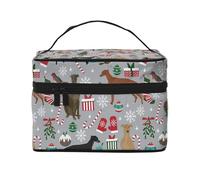 Borsa per il trucco, Borsa per cosmetici grande Borsa da viaggio portatile in pelle impermeabile per donne e ragazze,Levriero Cani Cane di Natale Simpatico cane di Natale
