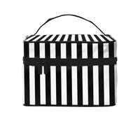 Borsa per il trucco, Borsa per cosmetici grande Borsa da viaggio portatile in pelle impermeabile per donne e ragazze,A strisce in bianco e nero