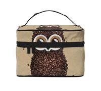 Borsa per il trucco, Borsa per cosmetici grande Borsa da viaggio portatile in pelle impermeabile per donne e ragazze,Gufo del chicco di caffè
