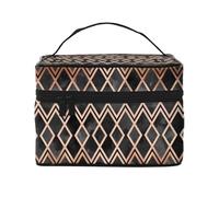 Borsa per il trucco, Borsa per cosmetici grande Borsa da viaggio portatile in pelle impermeabile per donne e ragazze,Diamanti Geo Rame E Nero