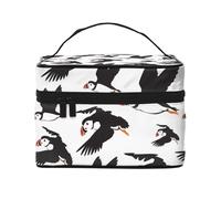 Borsa per il trucco, Borsa per cosmetici grande Borsa da viaggio portatile in pelle impermeabile per donne e ragazze,Uccelli delle pulcinelle di mare