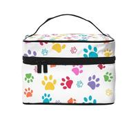 Borsa per il trucco, Borsa per cosmetici grande Borsa da viaggio portatile in pelle impermeabile per donne e ragazze,Stampe colorate della zampa del cane