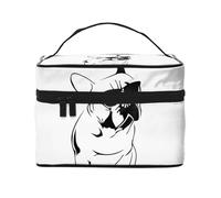 Borsa per il trucco, Borsa per cosmetici grande Borsa da viaggio portatile in pelle impermeabile per donne e ragazze,Bulldog francese