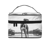 Borsa per il trucco, Borsa per cosmetici grande Borsa da viaggio portatile in pelle impermeabile per donne e ragazze,Levriero