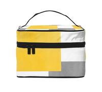 Borsa per il trucco, Borsa per cosmetici grande Borsa da viaggio portatile in pelle impermeabile per donne e ragazze,Blocco geometrico bianco grigio giallo