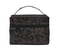 Borsa per il trucco, Borsa per cosmetici grande Borsa da viaggio portatile in pelle impermeabile per donne e ragazze,Arcobaleno lineare geometrico stampato in 3D