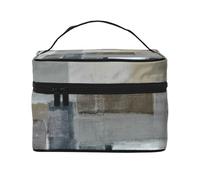 Borsa per il trucco, Borsa per cosmetici grande Borsa da viaggio portatile in pelle impermeabile per donne e ragazze,L'arte astratta grigia e marrone del labirinto