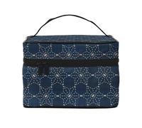 Borsa per il trucco, Borsa per cosmetici grande Borsa da viaggio portatile in pelle impermeabile per donne e ragazze,Sashiko Tobi Asa No Ha Foglia di canapa sparsa