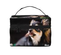 Borsa per il trucco, Borsa per cosmetici grande Borsa da viaggio portatile in pelle impermeabile per donne e ragazze,Cane Chihuahua carino