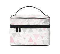Borsa per il trucco, Borsa per cosmetici grande Borsa da viaggio portatile in pelle impermeabile per donne e ragazze,Marmo triangolo geometrico argento grigio rosa