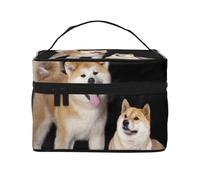 Borsa per il trucco, Borsa per cosmetici grande Borsa da viaggio portatile in pelle impermeabile per donne e ragazze,Shiba Inu Akita Inu