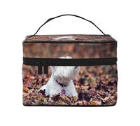 Borsa per il trucco, Borsa per cosmetici grande Borsa da viaggio portatile in pelle impermeabile per donne e ragazze,Cani Westie Bokeh West Highland White Terrier