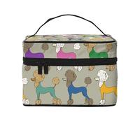Borsa per il trucco, Borsa per cosmetici grande Borsa da viaggio portatile in pelle impermeabile per donne e ragazze,Barboncino colorato divertente cartone animato