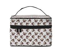 Borsa per il trucco, Borsa per cosmetici grande Borsa da viaggio portatile in pelle impermeabile per donne e ragazze,Carlini Felici Cuori Neri Razza di cane Carlino carino