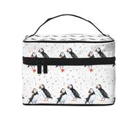 Borsa per il trucco, Borsa per cosmetici grande Borsa da viaggio portatile in pelle impermeabile per donne e ragazze,Uccelli delle pulcinelle di mare
