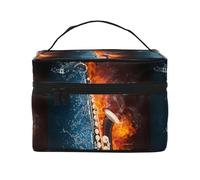 Borsa per il trucco, Borsa per cosmetici grande Borsa da viaggio portatile in pelle impermeabile per donne e ragazze,Sassofono In Fiamme E Ghiaccio
