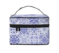 Borsa per il trucco, Borsa per cosmetici grande Borsa da viaggio portatile in pelle impermeabile per donne e ragazze,Splendide piastrelle decorative portoghesi tradizionali Piastrelle Azulejos
