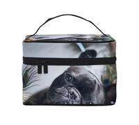Borsa per il trucco, Borsa per cosmetici grande Borsa da viaggio portatile in pelle impermeabile per donne e ragazze,Centro commerciale Bulldog francesi Cani neri Animali domestici