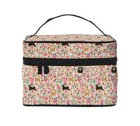 Borsa per il trucco, Borsa per cosmetici grande Borsa da viaggio portatile in pelle impermeabile per donne e ragazze,Shiba Inu Cane misto di sesamo rosso nero e marrone chiaro