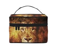 Borsa per il trucco, Borsa per cosmetici grande Borsa da viaggio portatile in pelle impermeabile per donne e ragazze,Il capo del leone freddo