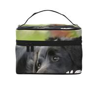 Borsa per il trucco, Borsa per cosmetici grande Borsa da viaggio portatile in pelle impermeabile per donne e ragazze,Cani Black Labrador Camomilla Black Retriever