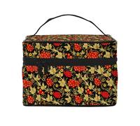 Borsa per il trucco, Borsa per cosmetici grande Borsa da viaggio portatile in pelle impermeabile per donne e ragazze,Mirtillo rosso russo tradizionale