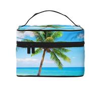 Borsa per il trucco, Borsa per cosmetici grande Borsa da viaggio portatile in pelle impermeabile per donne e ragazze,Vista sul mare della palma