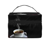 Borsa per il trucco, Borsa per cosmetici grande Borsa da viaggio portatile in pelle impermeabile per donne e ragazze,Caffè caldo con il chicco di caffè