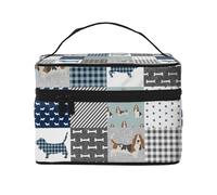 Borsa per il trucco, Borsa per cosmetici grande Borsa da viaggio portatile in pelle impermeabile per donne e ragazze,Tutta la razza del cane Basset Hound