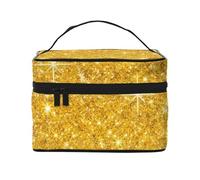Borsa per il trucco, Borsa per cosmetici grande Borsa da viaggio portatile in pelle impermeabile per donne e ragazze,Scintillio d'oro