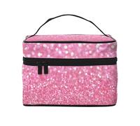 Borsa per il trucco, Borsa per cosmetici grande Borsa da viaggio portatile in pelle impermeabile per donne e ragazze,Glitter rosa