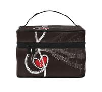 Borsa per il trucco, Borsa per cosmetici grande Borsa da viaggio portatile in pelle impermeabile per donne e ragazze,Amo le note musicali