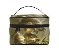 Borsa per il trucco, Borsa per cosmetici grande Borsa da viaggio portatile in pelle impermeabile per donne e ragazze,Arte della pesca alla carpa